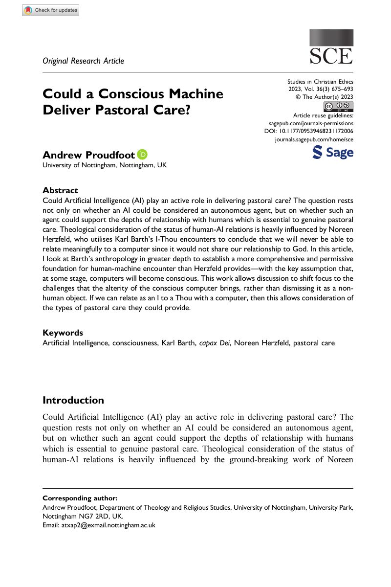 Could a Conscious Machine Deliver Pastoral Care?