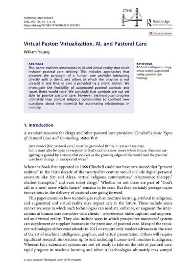 Virtual Pastor: Virtualization, AI, and Pastoral Care